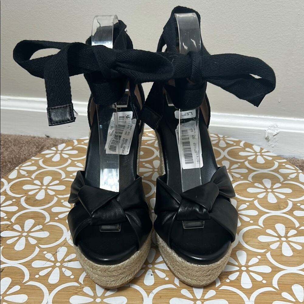NWT Cole Haan Cloudfeel Hampton ankle tie espadrille wedge sandal in Black, 9 - Picture 5 of 11